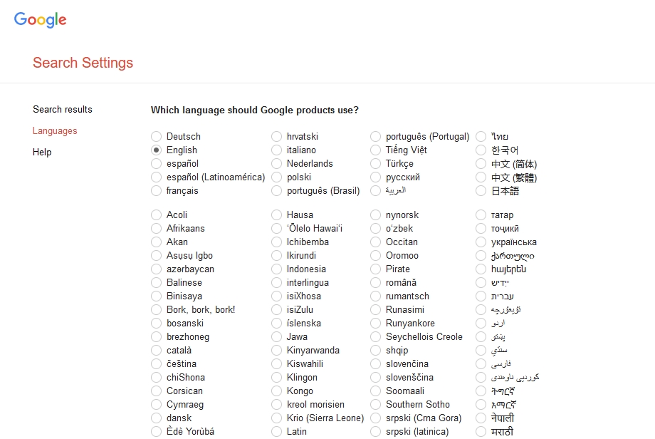 languages on google