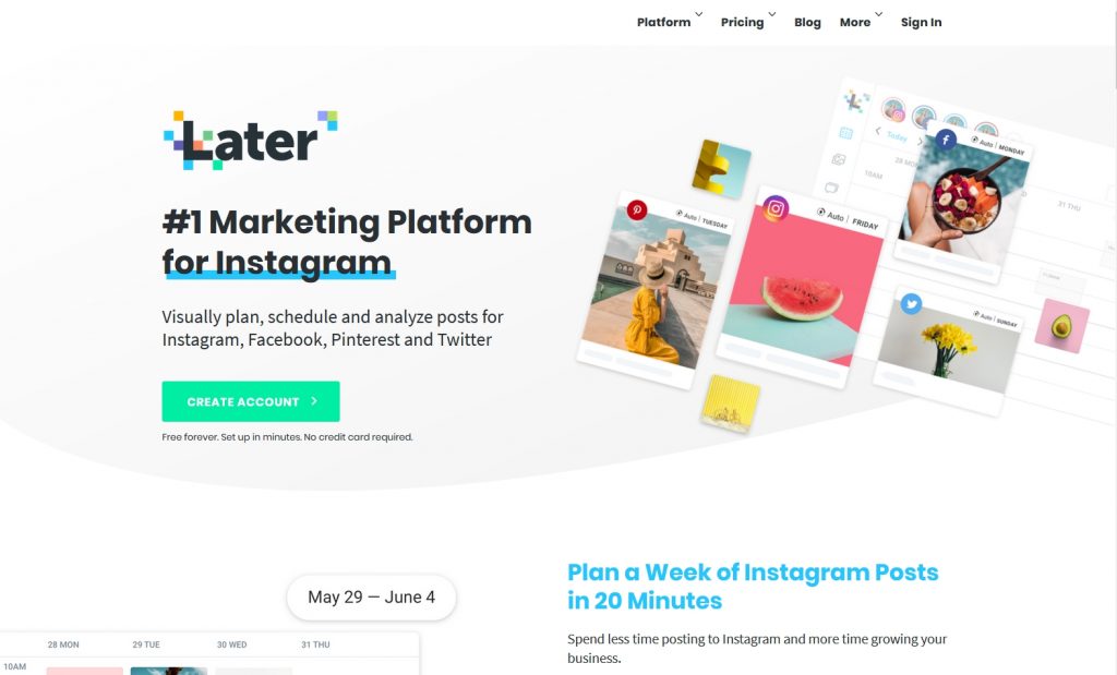 The Later homepage - later social media tool - social media management tool