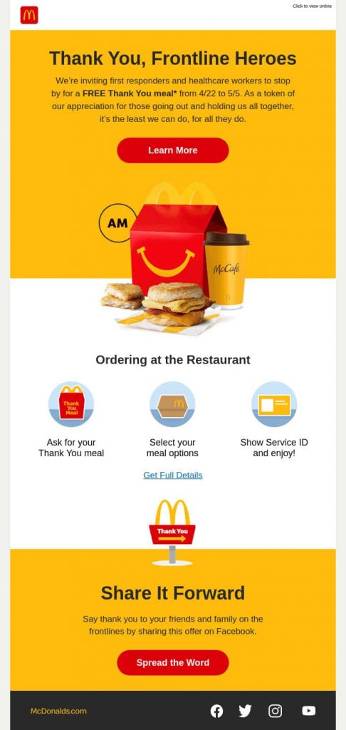 email from mcdonalds - thank you email