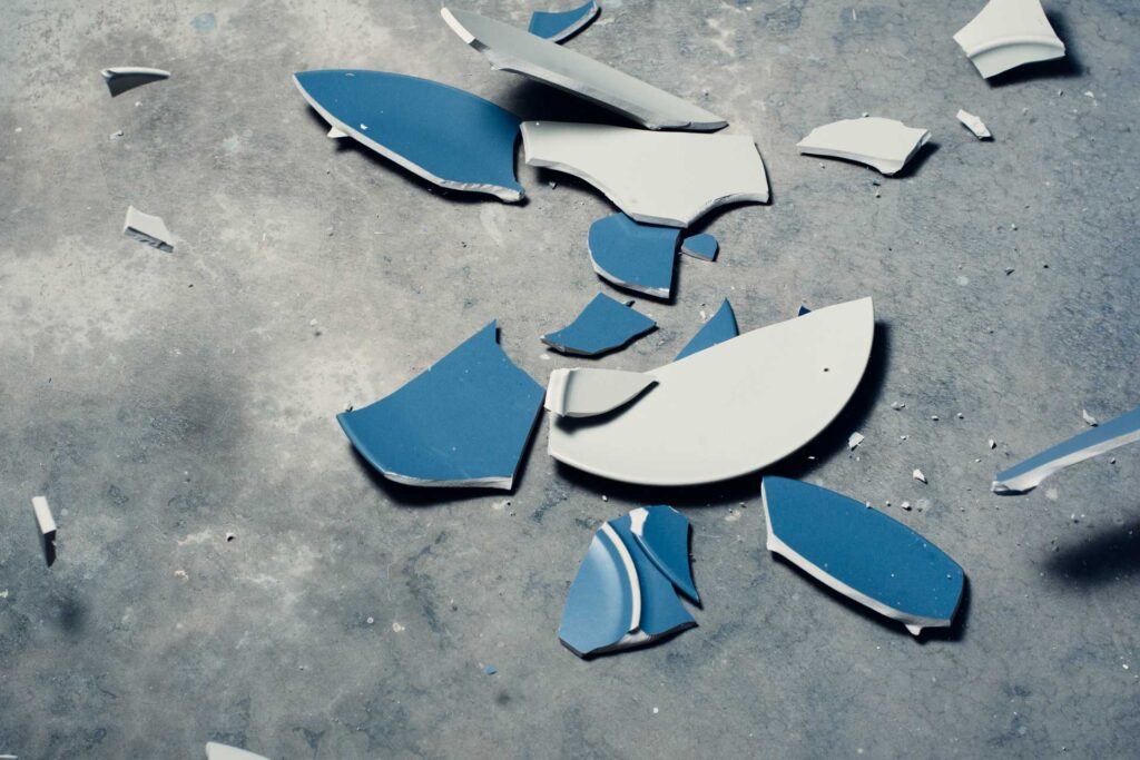 broken blue plate