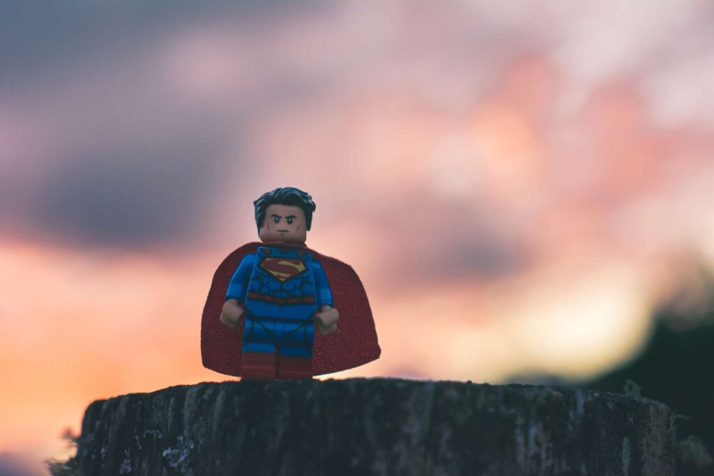 hero content - lego superman - sunset - superhero 