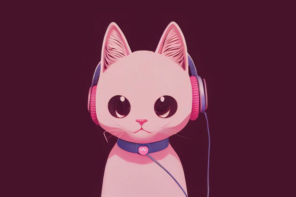 cat listening to music via headset 