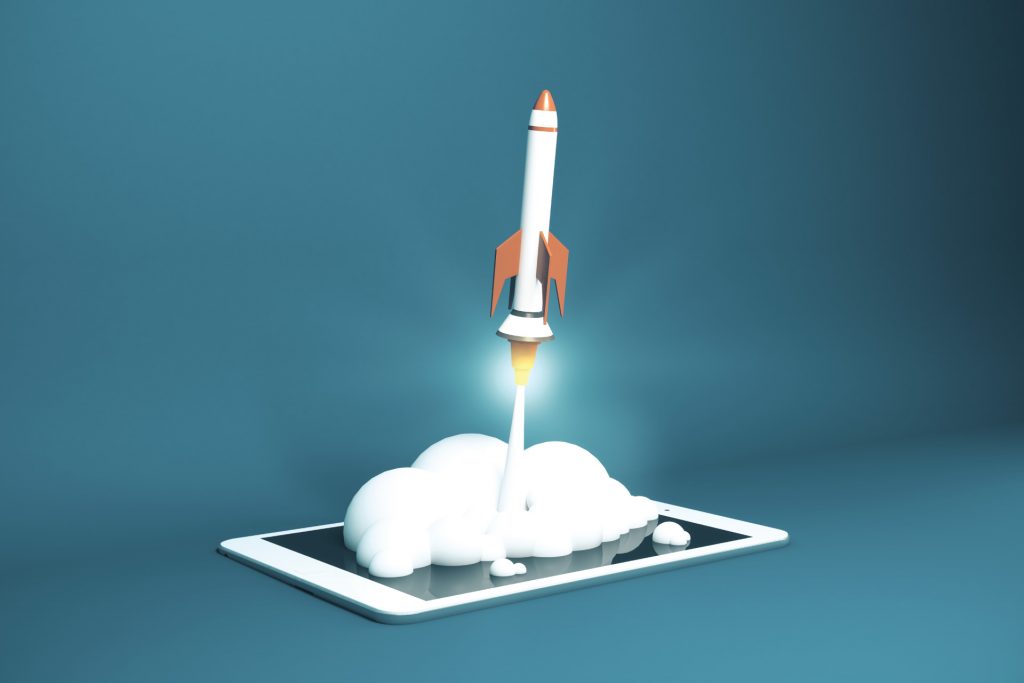 website speed - rocket flying off of tablet