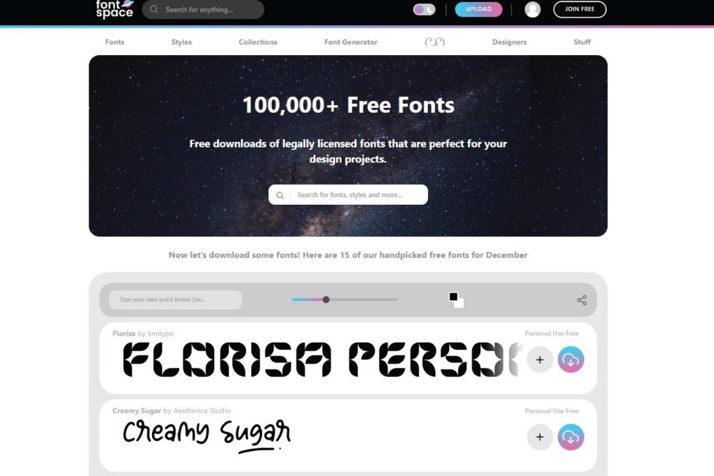 font space homepage