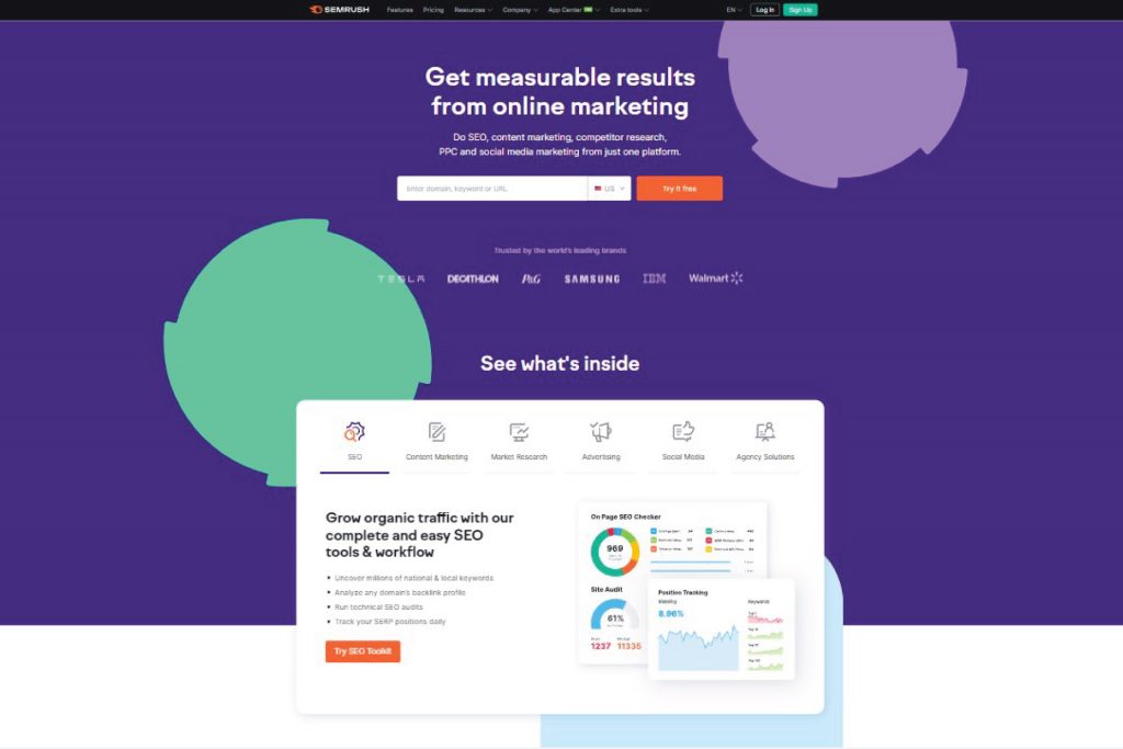 semrush - on page seo analysis tools