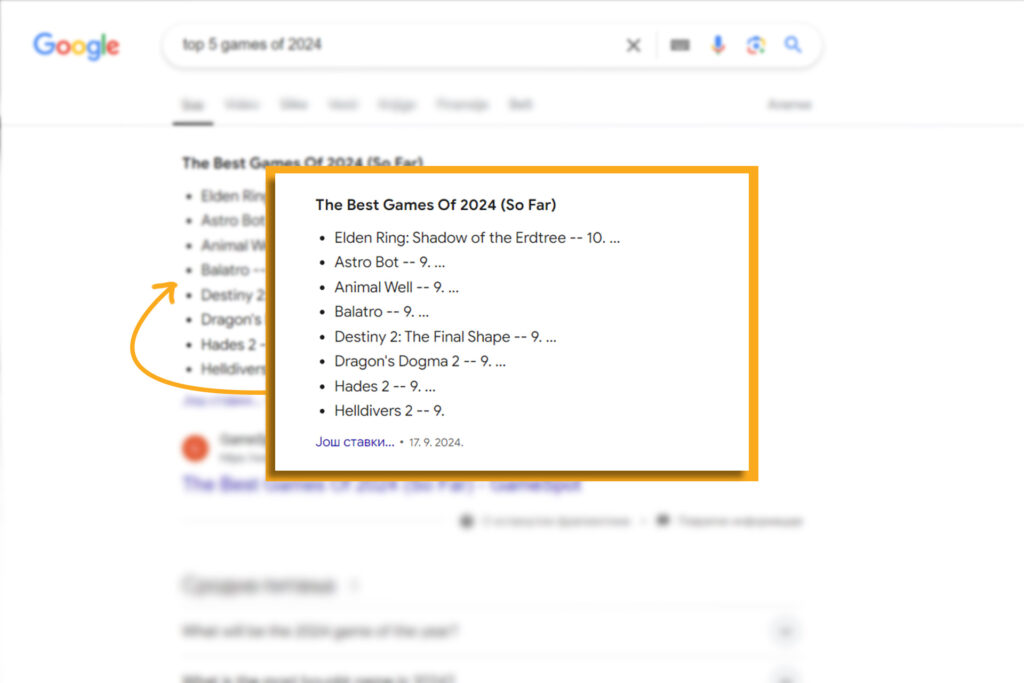 featured snippets example - first on google