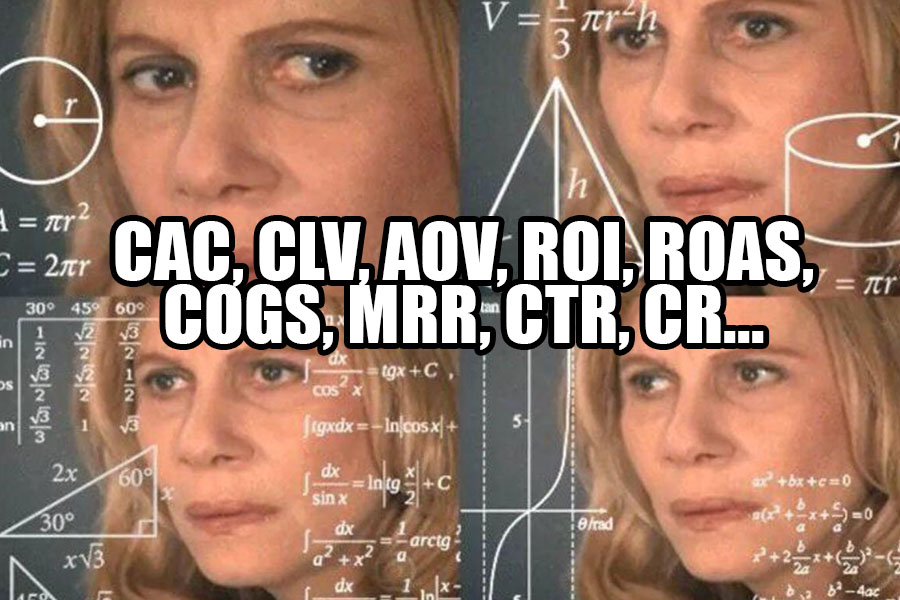 Math lady meme with a bunch of ecommerce analytics acronyms.