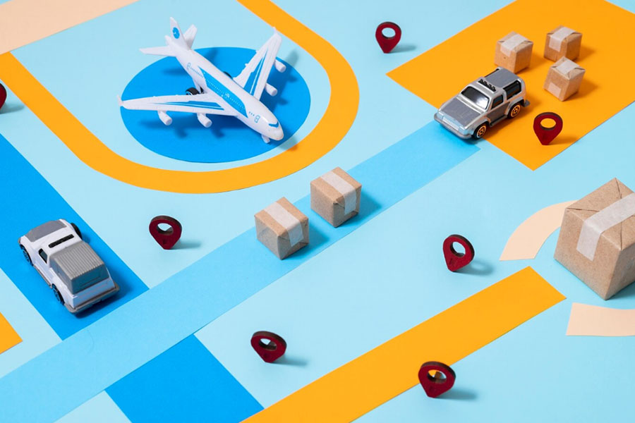 A cute picture of colorful miniatures representing ecommerce logistics.