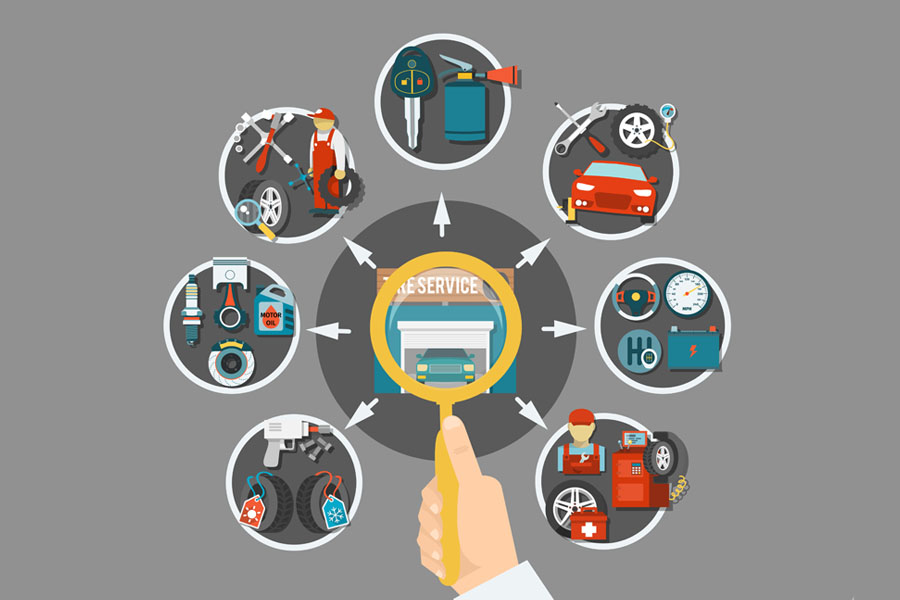 Car parts shop illustration.