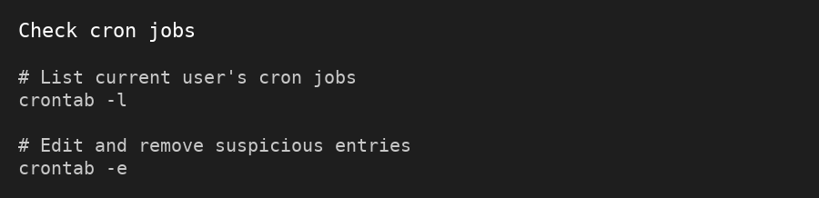 Code: Check & clean cron jobs (a common reinfection vector).