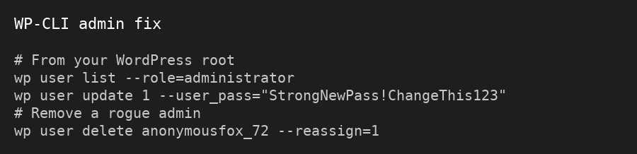 Code: WP-CLI admin fix.